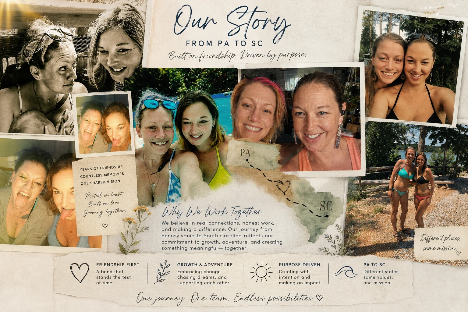 Our Story: Forever Still Studio — Chrissy and Trina, from Pennsylvania to South Carolina. Built on friendship, driven by purpose. One journey, one team.